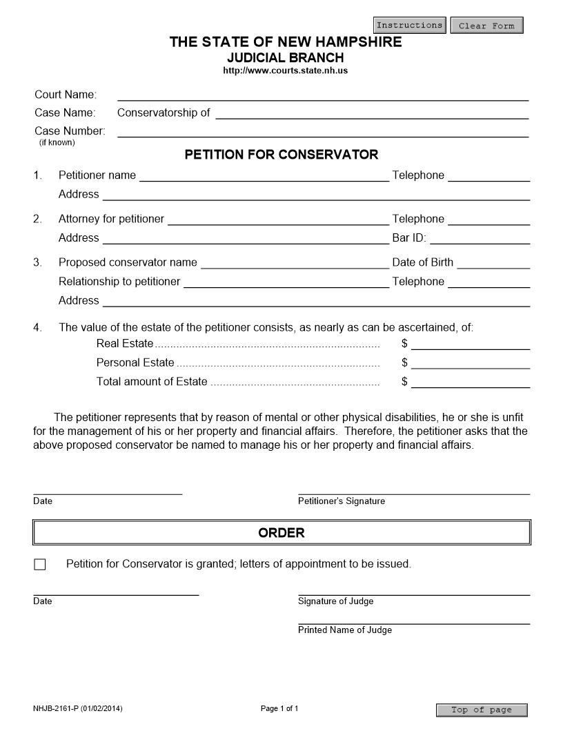 Petition For Conservator {NHJB-2161-P} | Pdf Fpdf Doc Docx | New Hampshire