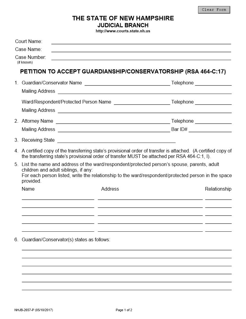 Petition To Accept Guardianship {NHJB-2657-P} | Pdf Fpdf Docx | New Hampshire