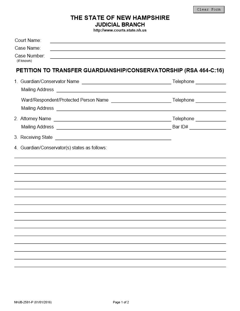 Petition To Transfer Guardianship {NHJB-2591-P} | Pdf Fpdf Docx | New Hampshire