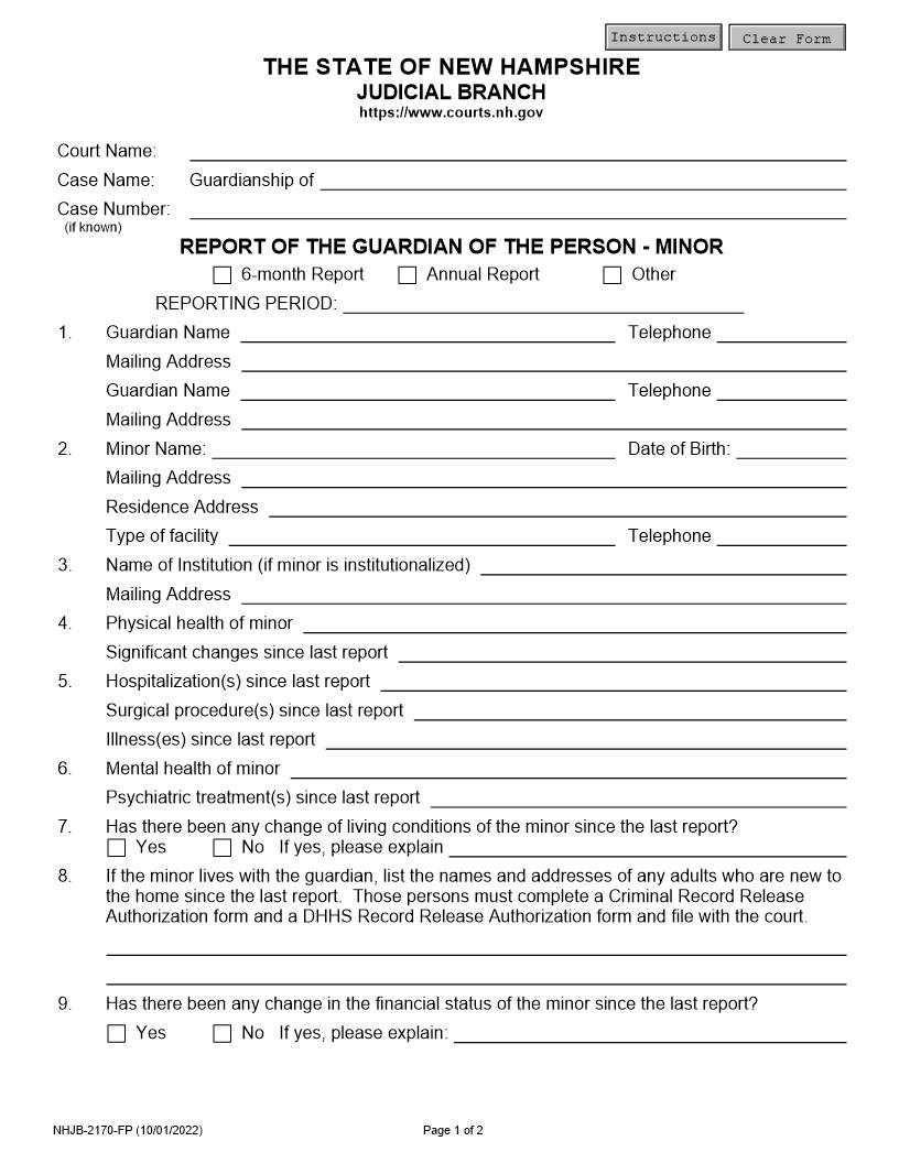 Report Of The Guardian Of The Person-Minor {NHJB-2170-FP} | Pdf Fpdf Docx | New Hampshire