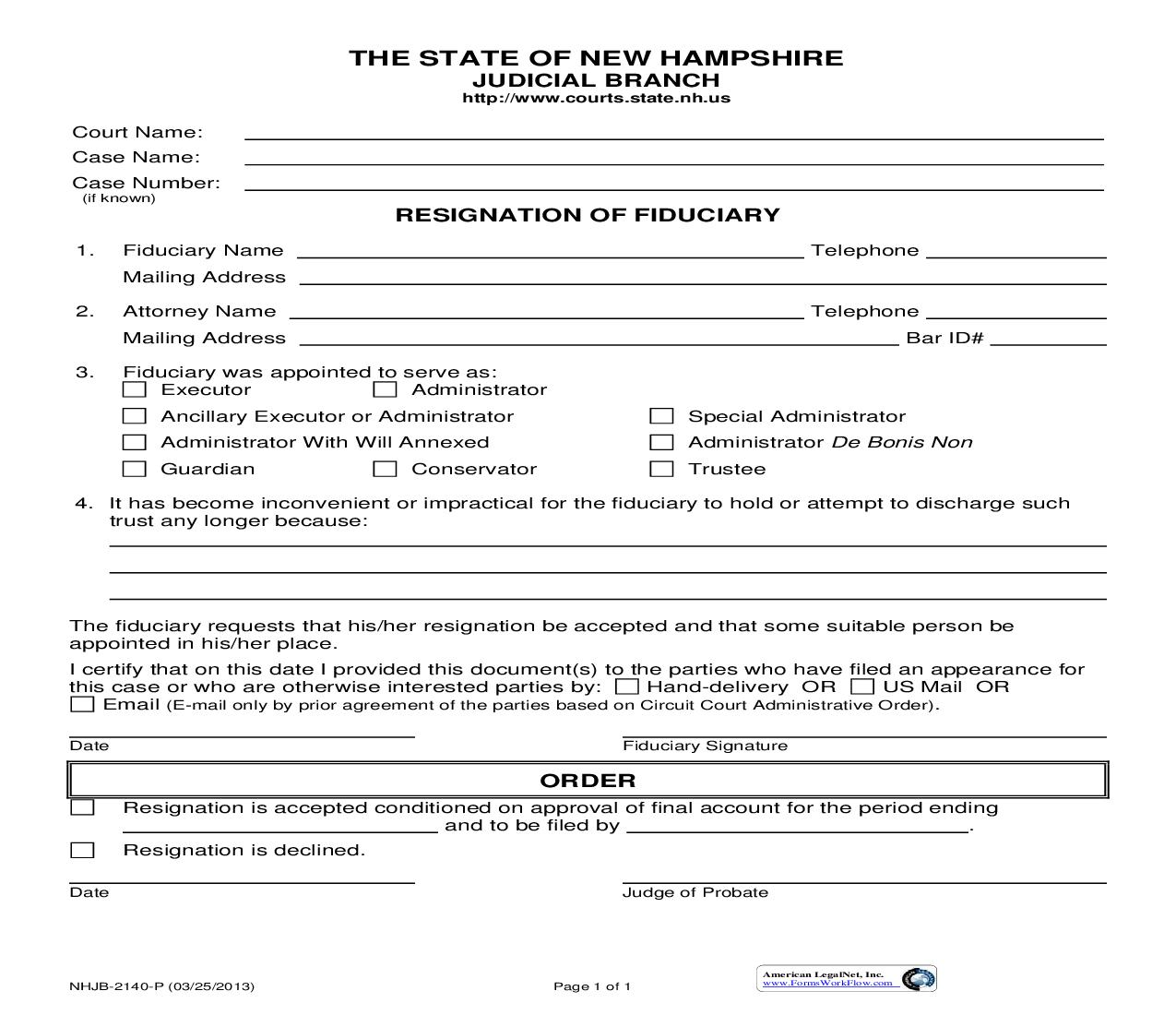 Resignation Of Fiduciary {NHJB-2140-P} | Pdf Fpdf Doc Docx | New Hampshire