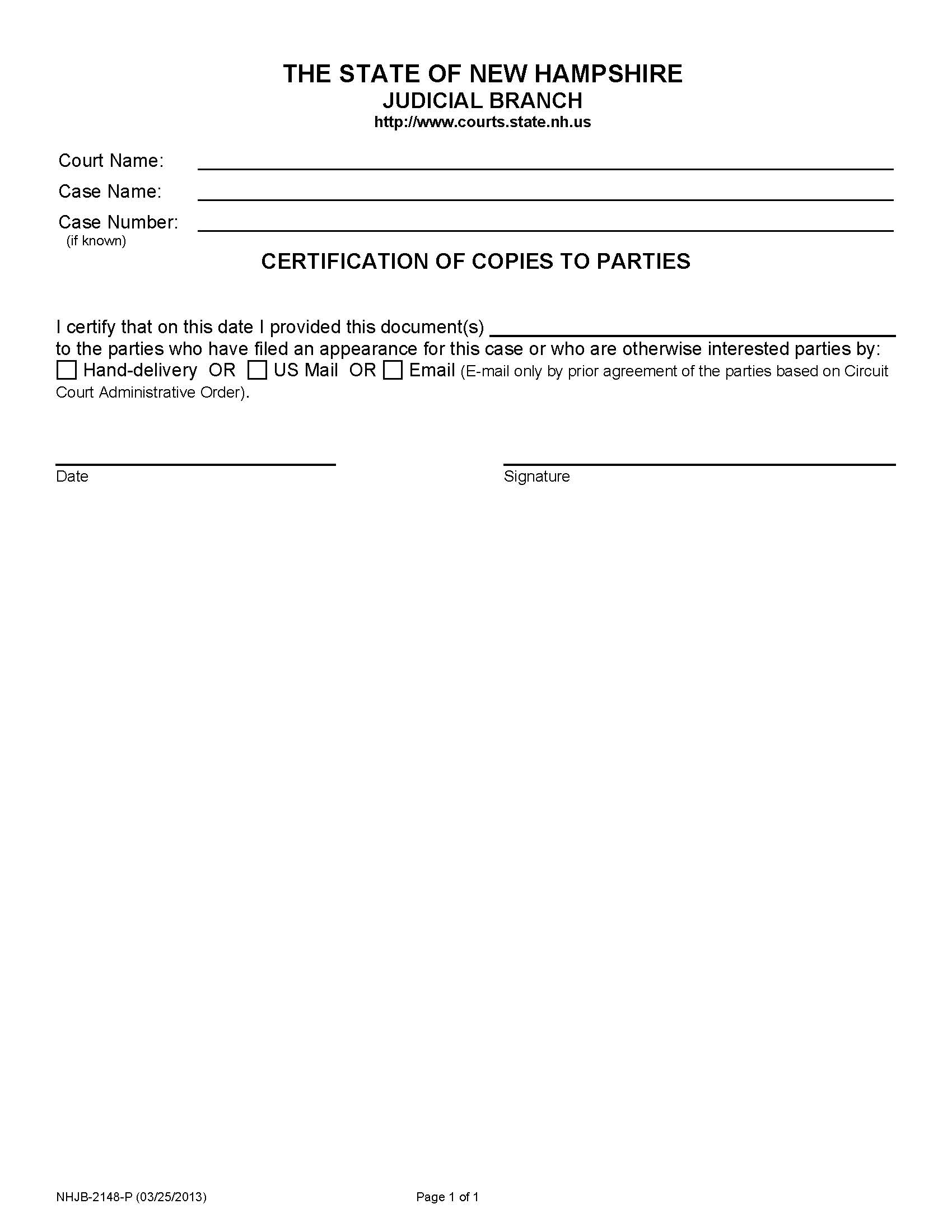 Certification Of Copies To Parties {NHJB-2148-P} | Pdf Fpdf Doc Docx | New Hampshire