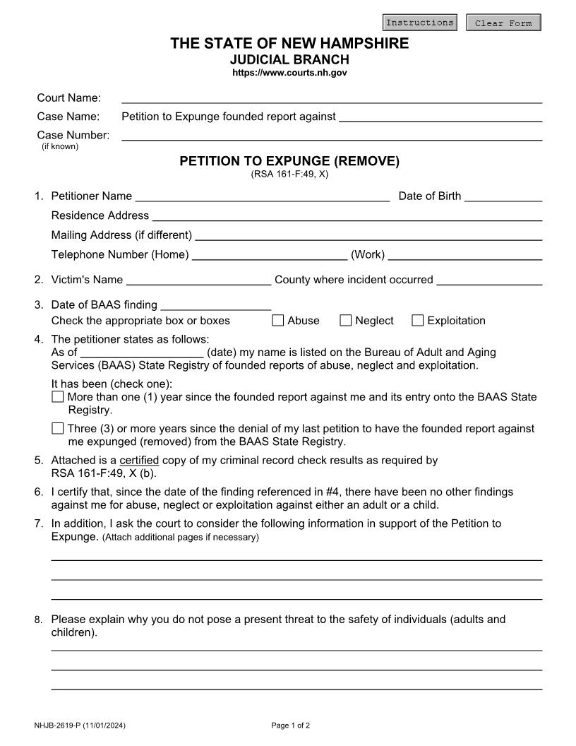 Petition To Expunge (Remove) {NHJB-2619-P} | Pdf Fpdf Doc Docx | New Hampshire