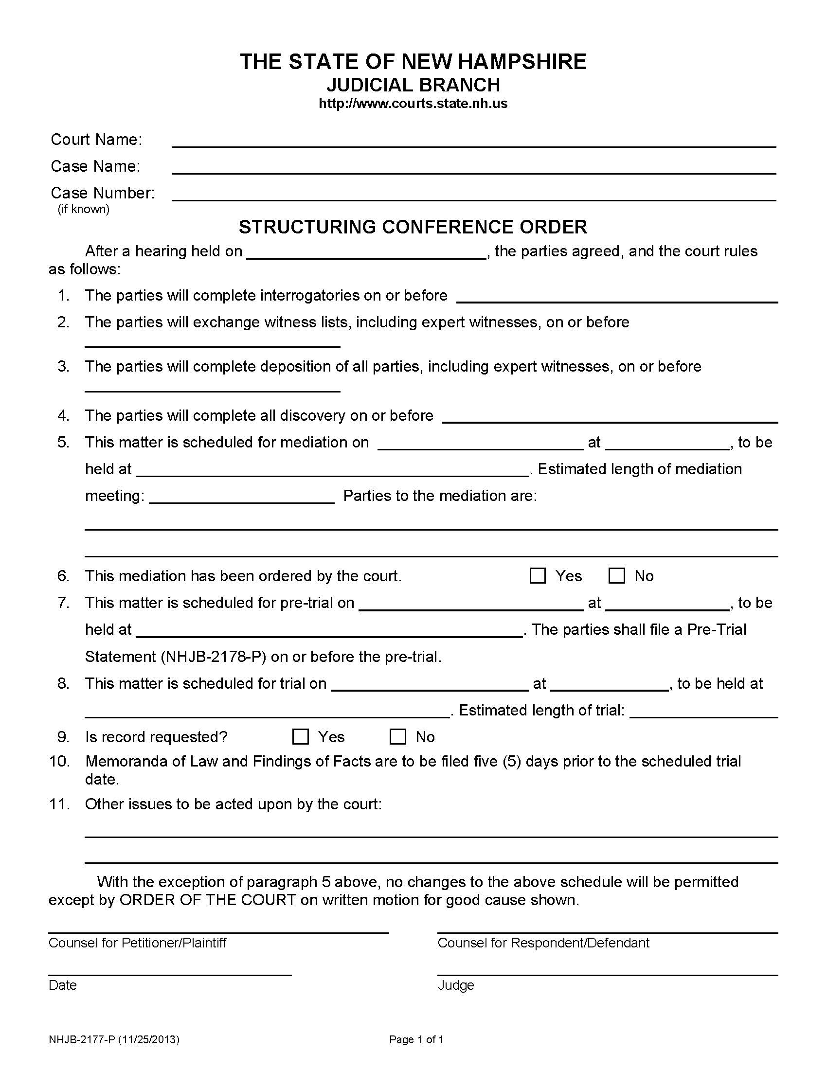 Structuring Conference Order {NHJB-2177-P} | Pdf Fpdf Doc Docx | New Hampshire