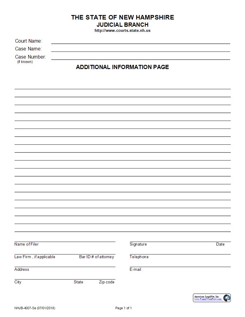 Additional Information Page {NHJB-4007-Se} | Pdf Fpdf Docx | New Hampshire