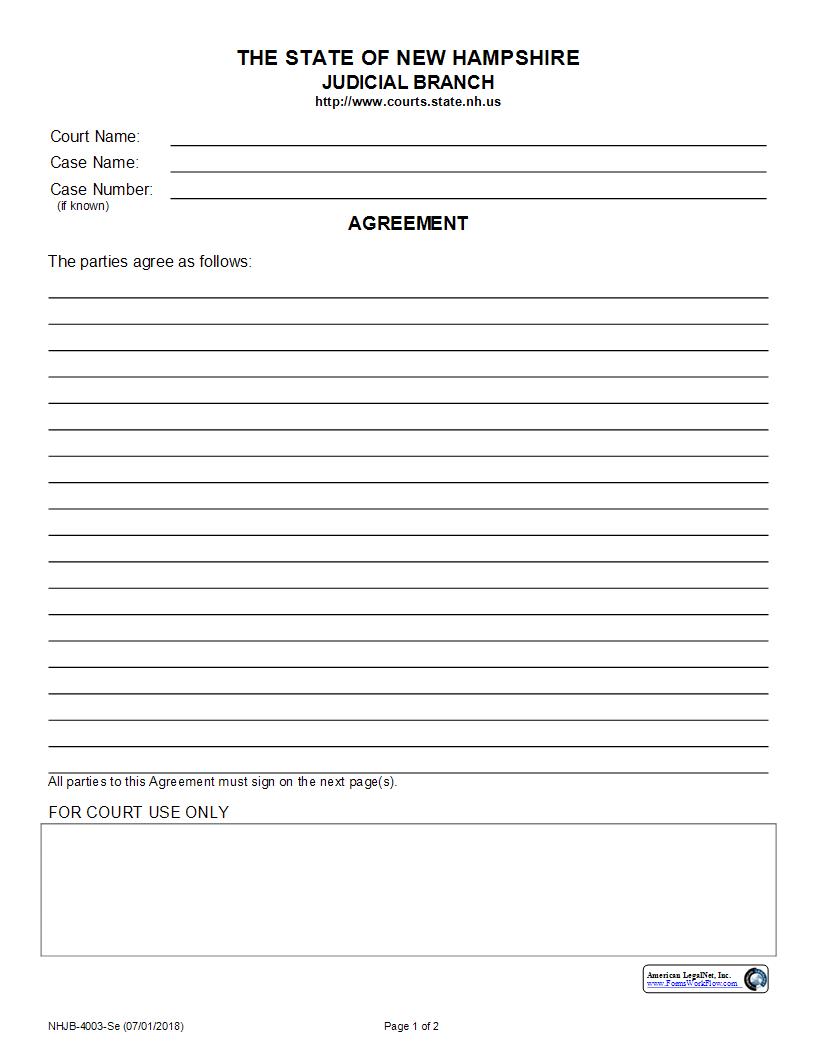 Agreement {NHJB-4003-Se} | Pdf Fpdf Docx | New Hampshire