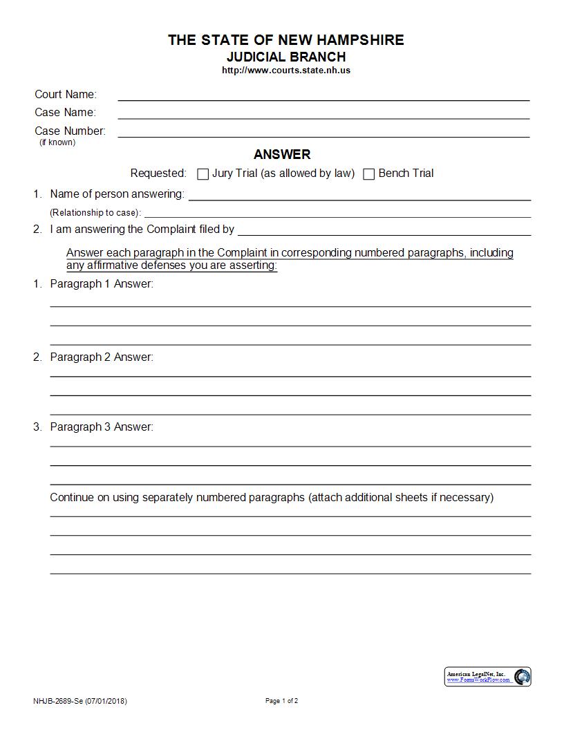 Answer {NHJB-2689-Se} | Pdf Fpdf Docx | New Hampshire