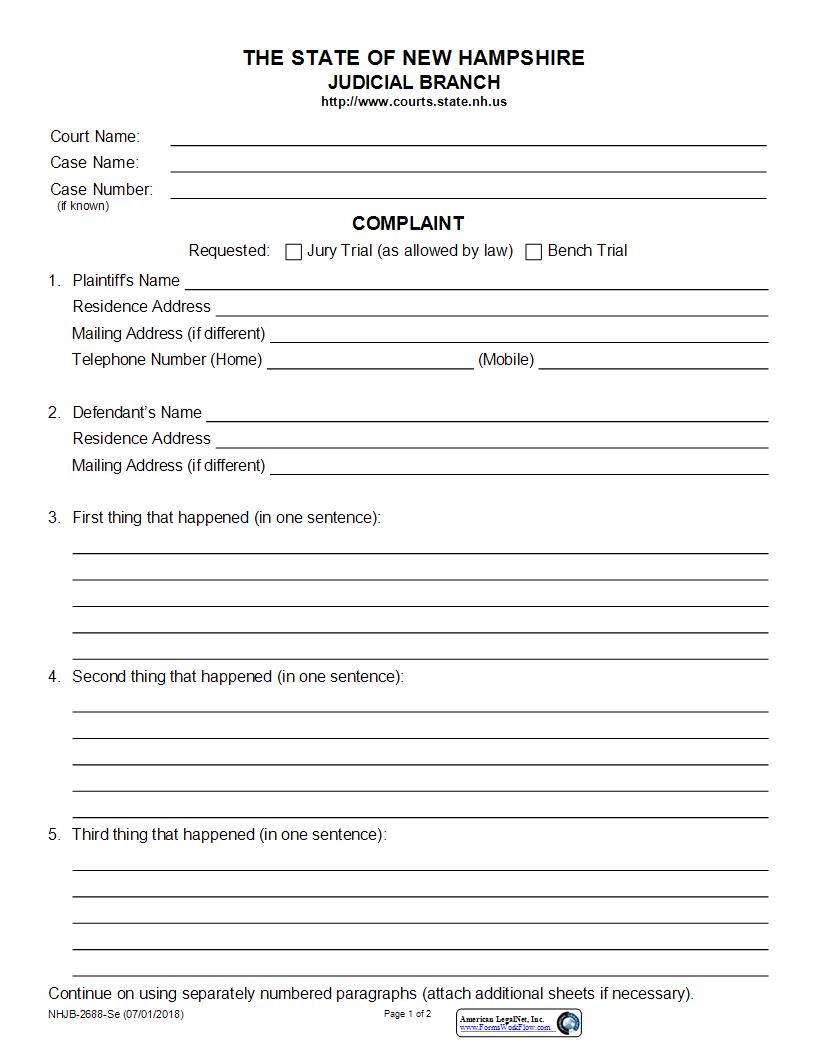 Complaint {NHJB-2688-Se} | Pdf Fpdf Docx | New Hampshire