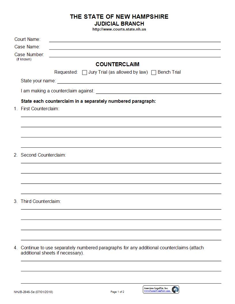 Counterclaim {NHJB-2846-Se} | Pdf Fpdf Docx | New Hampshire