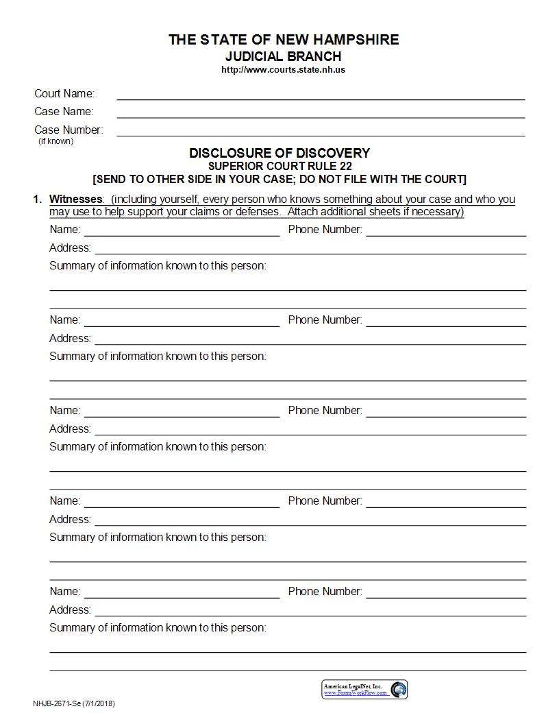 Disclosure Of Discovery {NHJB-2671-Se} | Pdf Fpdf Docx | New Hampshire