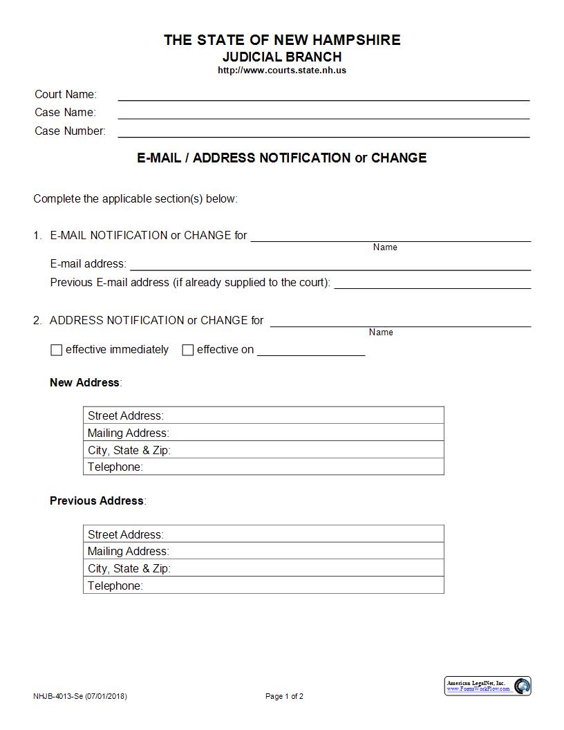 Email Or Address Change {NHJB-4013-Se } | Pdf Fpdf Docx | New Hampshire