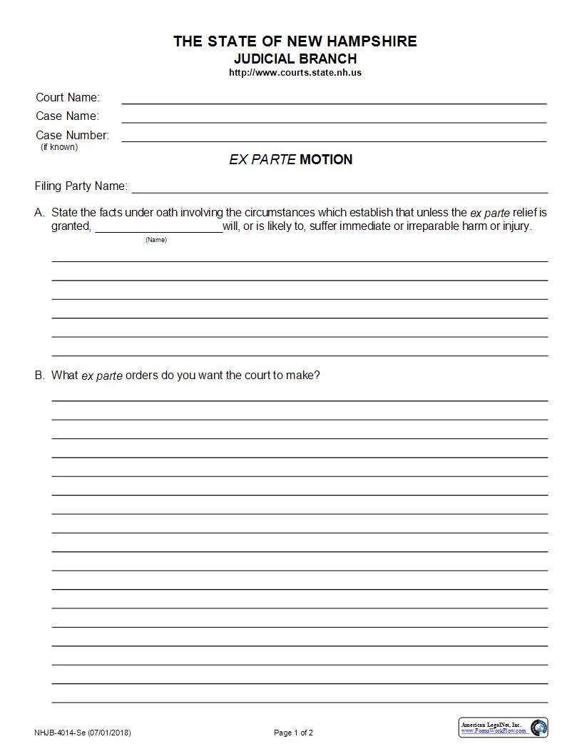 Ex Parte Motion {NHJB-4014-Se} | Pdf Fpdf Docx | New Hampshire