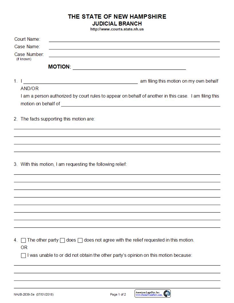 Motion {NHJB-2839-Se} | Pdf Fpdf Docx | New Hampshire