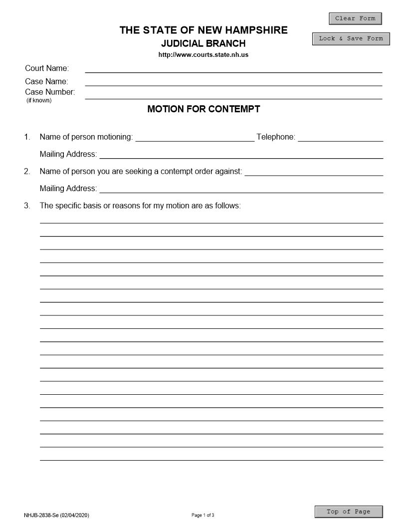 Motion For Contempt {NHJB-2838-Se} | Pdf Fpdf Docx | New Hampshire