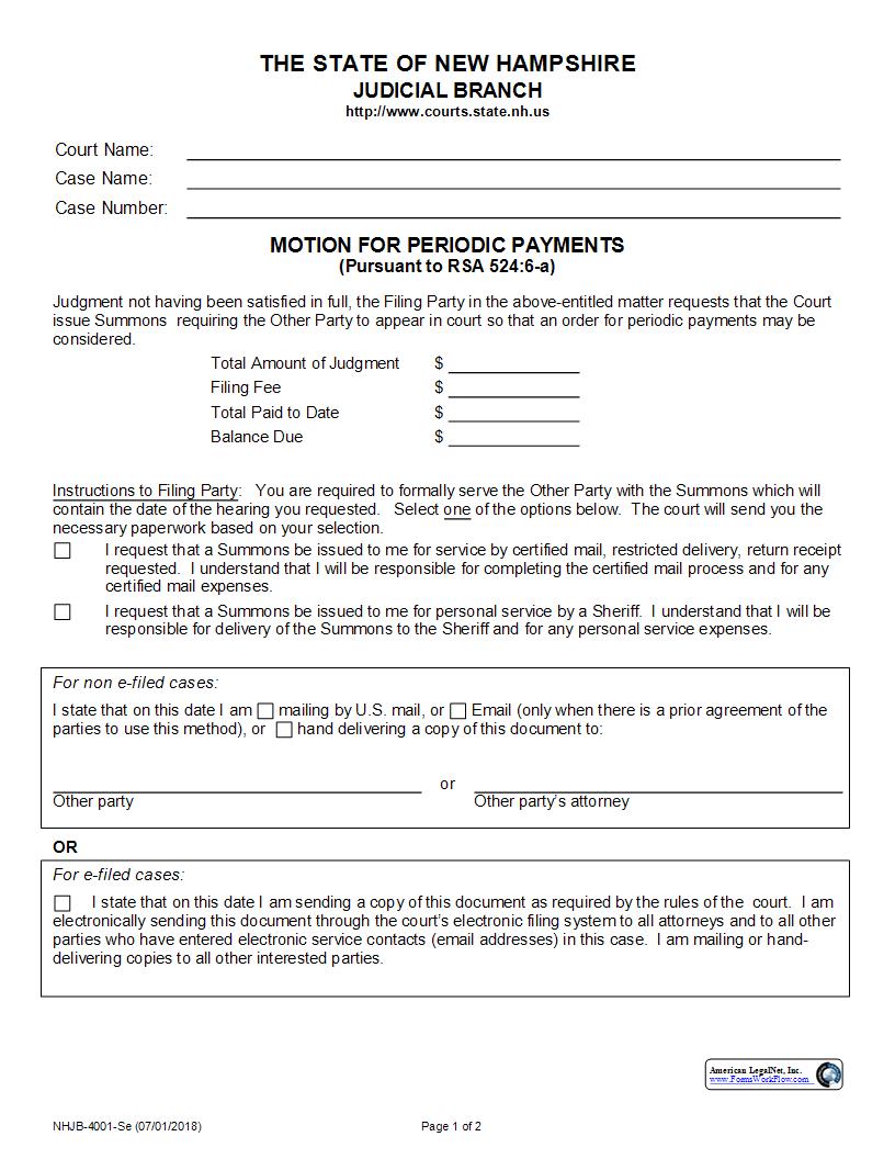 Motion For Periodic Payments {NHJB-4001-Se} | Pdf Fpdf Docx | New Hampshire