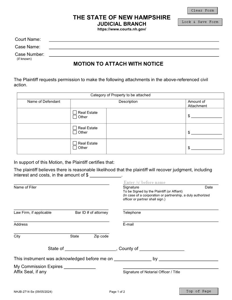 Motion To Attach With Notice {NHJB-2714-Se} | Pdf Fpdf Docx | New Hampshire