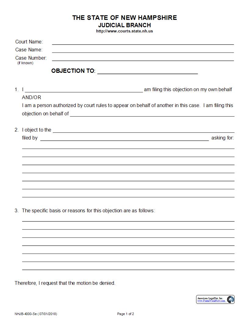 Objection {NHJB-4000-Se} | Pdf Fpdf Docx | New Hampshire