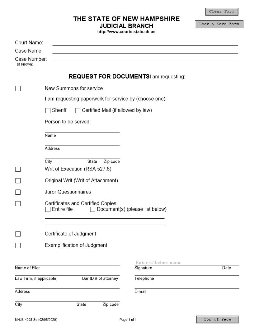 Request For Documents {NHJB-4008-Se} | Pdf Fpdf Docx | New Hampshire