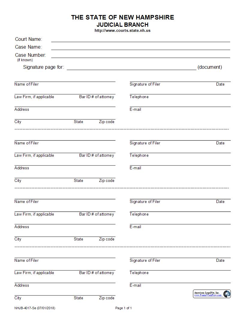 Signature Page {NHJB-4017-Se} | Pdf Fpdf Docx | New Hampshire