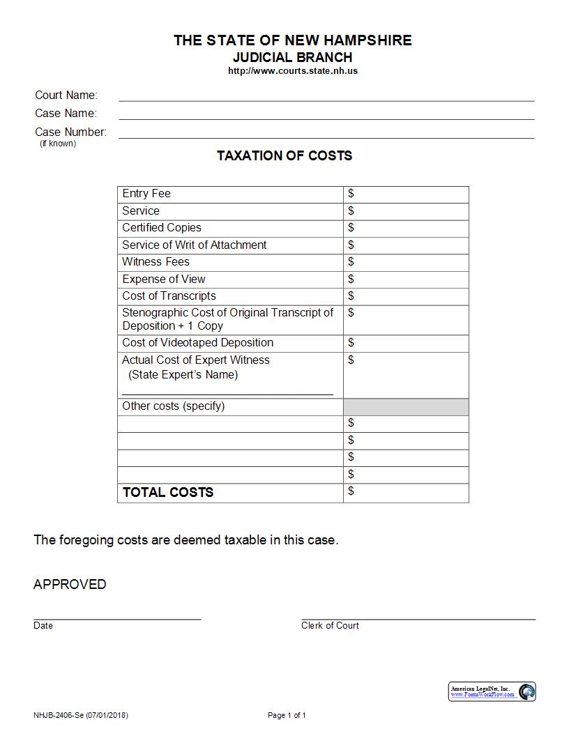 Taxation Of Costs {NHJB-2406-Se} | Pdf Fpdf Docx | New Hampshire