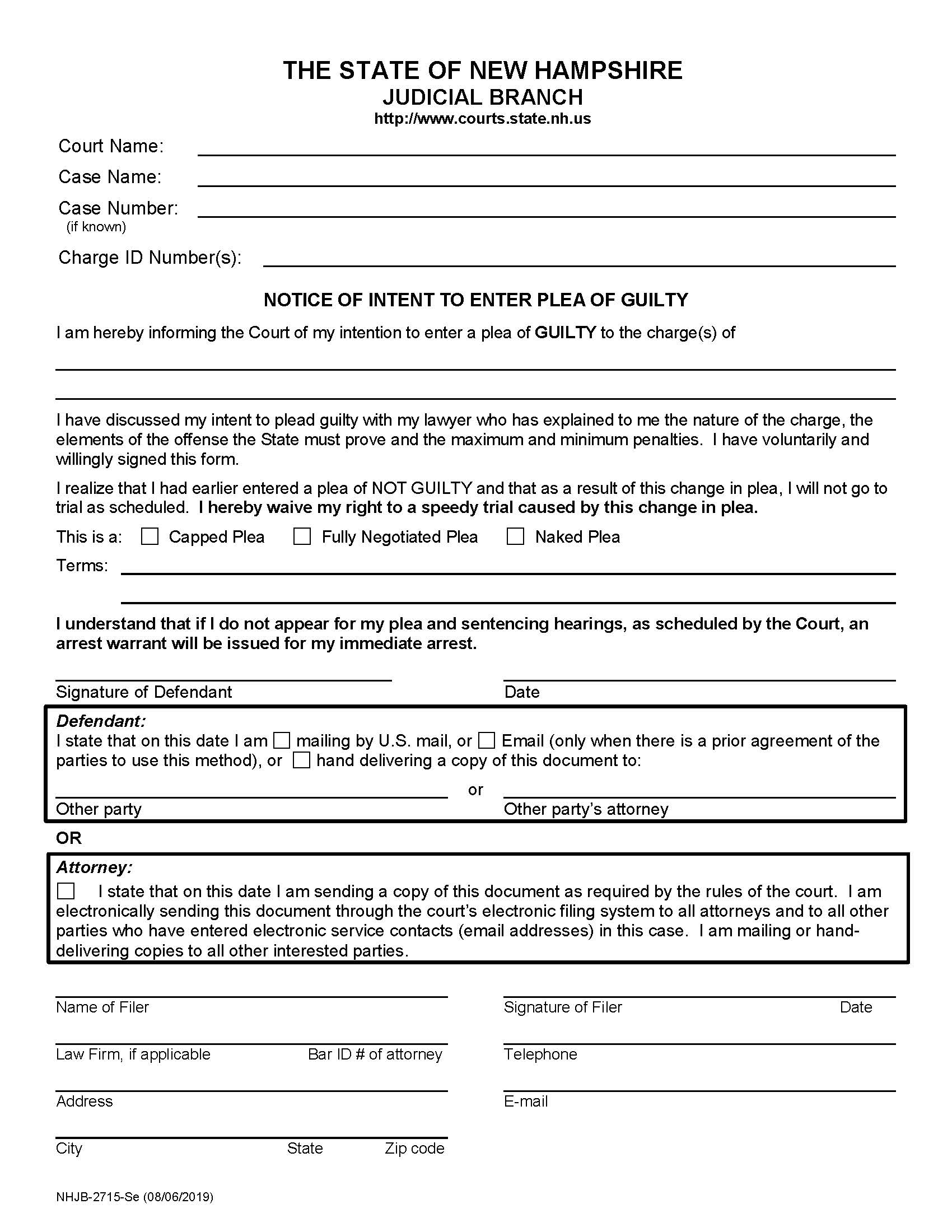 Notice Of Intent To Plead Guilty {NHJB-2715-Se} | Pdf Fpdf Doc Docx | New Hampshire