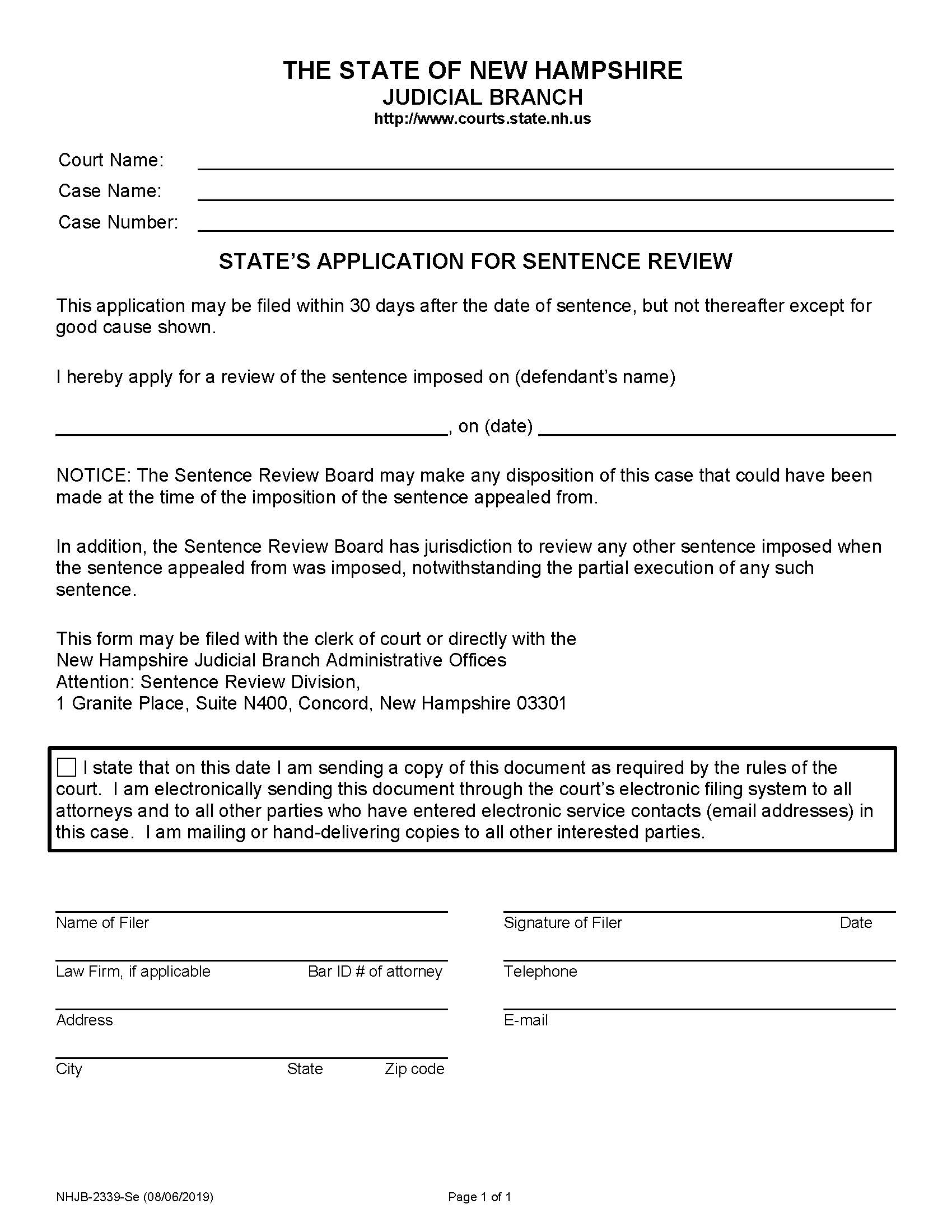 States Application For Sentence Review {NHJB-2339-Se} | Pdf Fpdf Doc Docx | New Hampshire