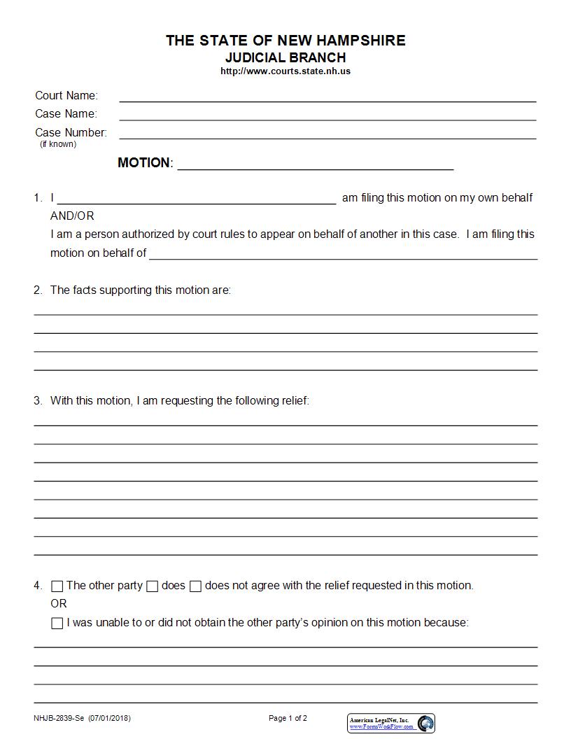 Motion For {NHJB-2839-Se} | Pdf Fpdf Docx | New Hampshire