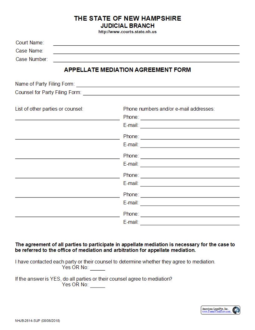 Appellate Mediation Agreement {NHJB-2614-SUP} | Pdf Fpdf Docx | New Hampshire