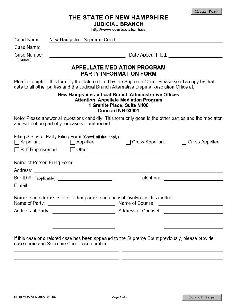 Appellate Mediation Program Party Information {NHJB-2615-SUP} | Pdf Fpdf Doc Docx | New Hampshire