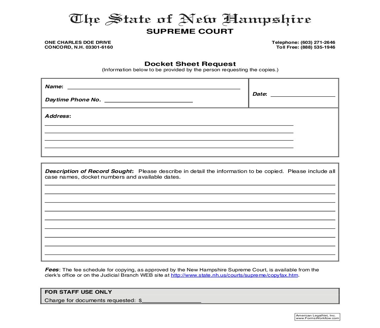 Docket Sheet Request | Pdf Fpdf Doc Docx | New Hampshire