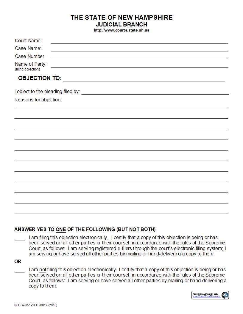 Objection {NHJB-2851-SUP} | Pdf Fpdf Docx | New Hampshire