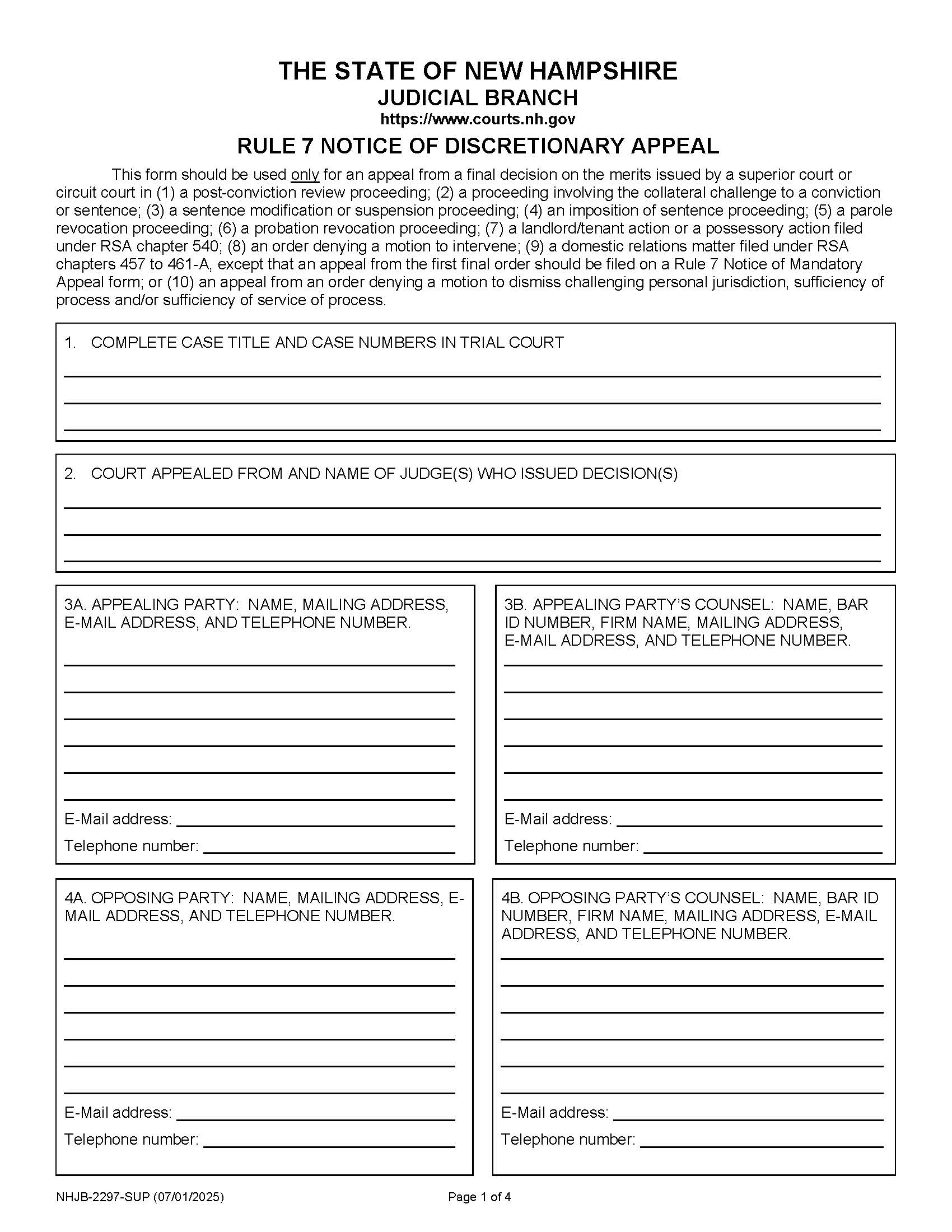 Rule 7 Notice Of Discretionary Appeal {NHJB-2297-SUP} | Pdf Fpdf Docx | New Hampshire