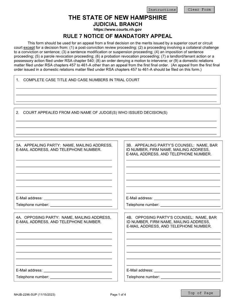 Rule 7 Notice Of Mandatory Appeal {NHJB-2296-SUP} | Pdf Fpdf Docx | New Hampshire