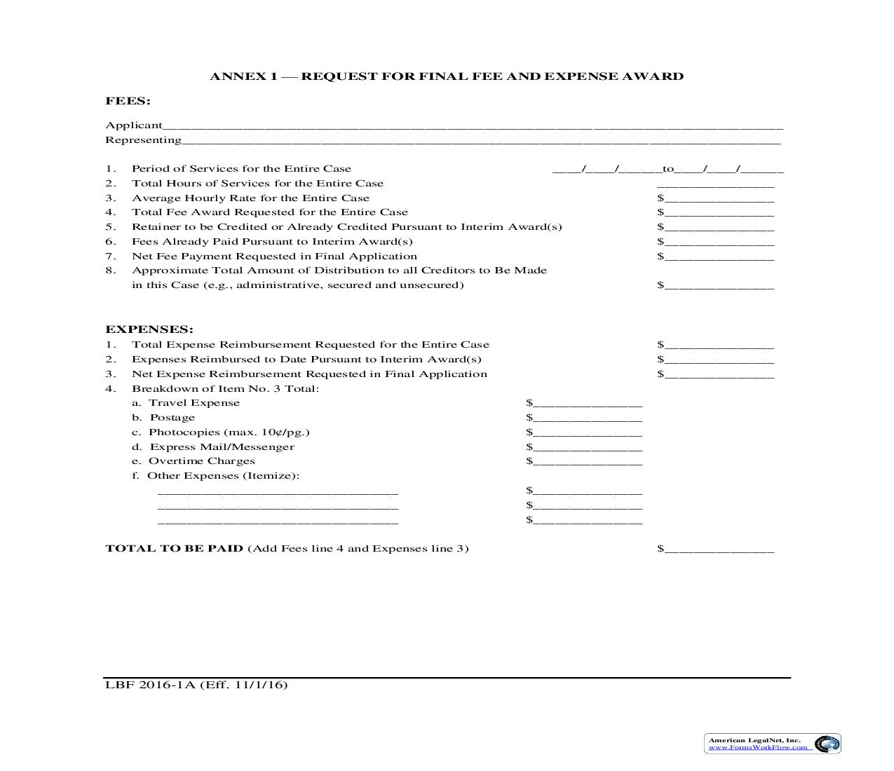 Annex 1 Request For Final Award {LBF 2016-1A} | Pdf Fpdf Doc Docx | New Hampshire