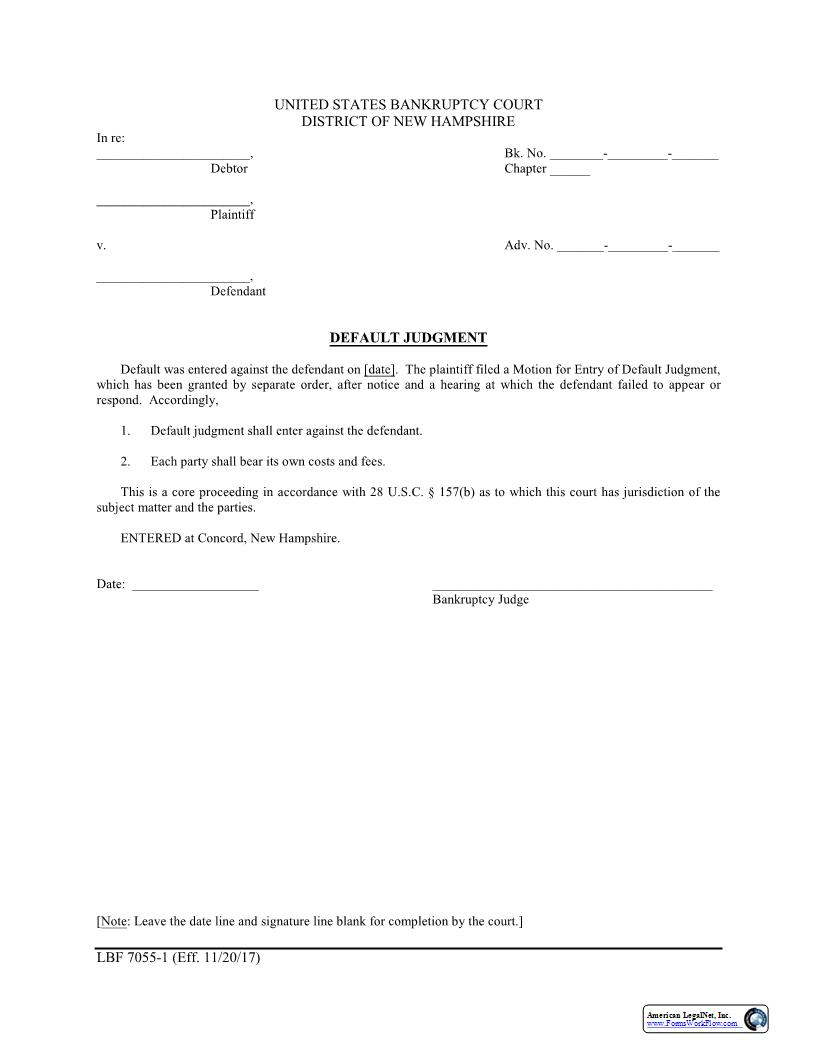 Default Judgment {LBF 7055-1} | Pdf Fpdf Docx | New Hampshire