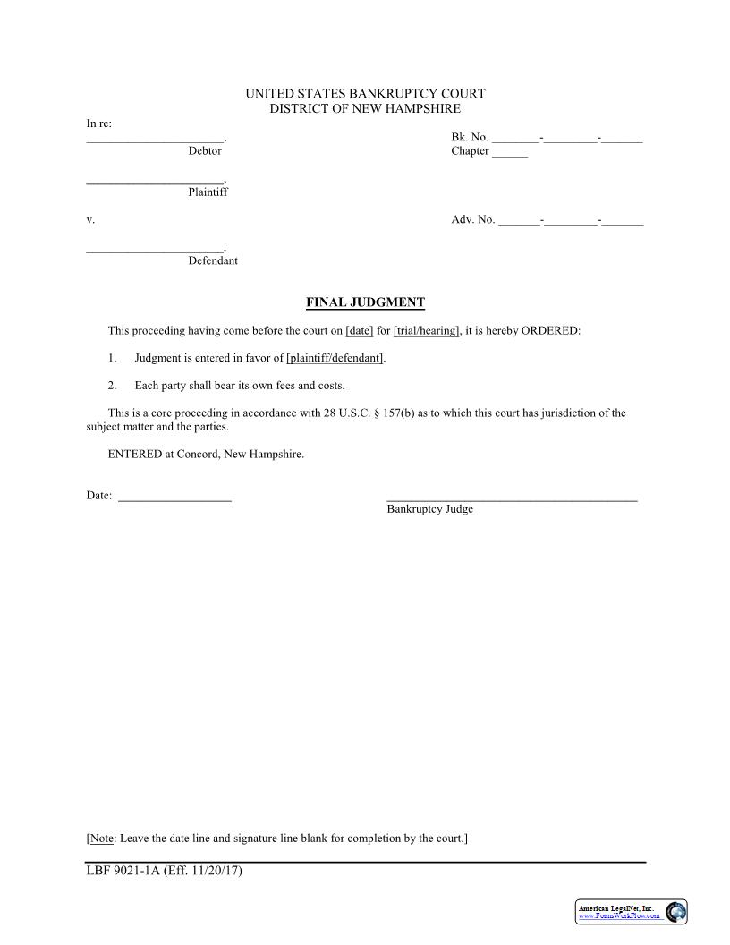 Final Judgment {LBF 9021-1A} | Pdf Fpdf Docx | New Hampshire