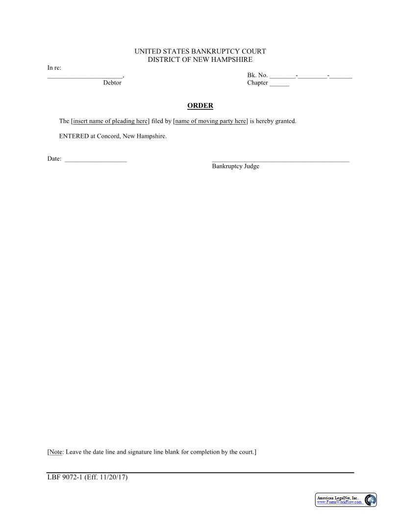 Order Granted Template {LBF 9072-1} | Pdf Fpdf Docx | New Hampshire