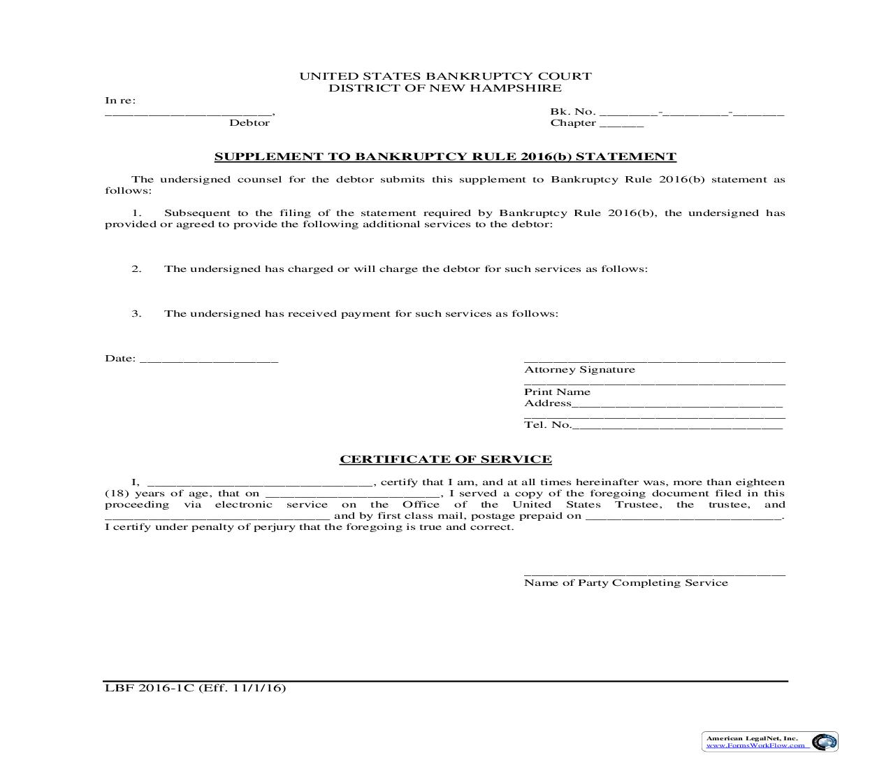 Supplement To Bankruptcy Rule 2016(b) Statement {LBF 2016-1C} | Pdf Fpdf Doc Docx | New Hampshire