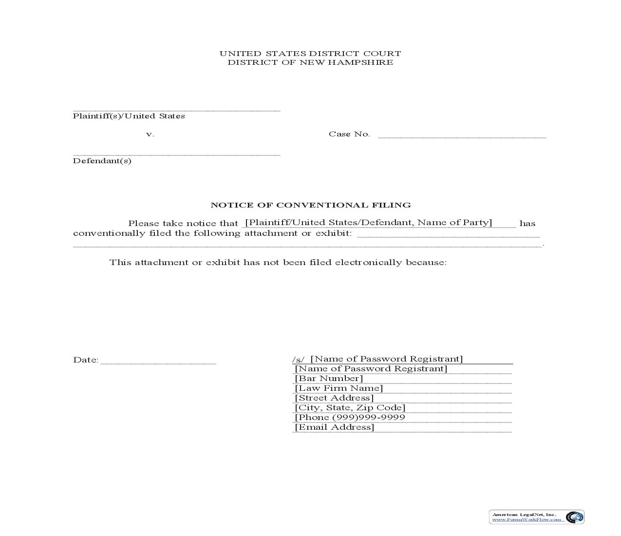 Notice Of Conventional Filing | Pdf Fpdf Doc Docx | New Hampshire