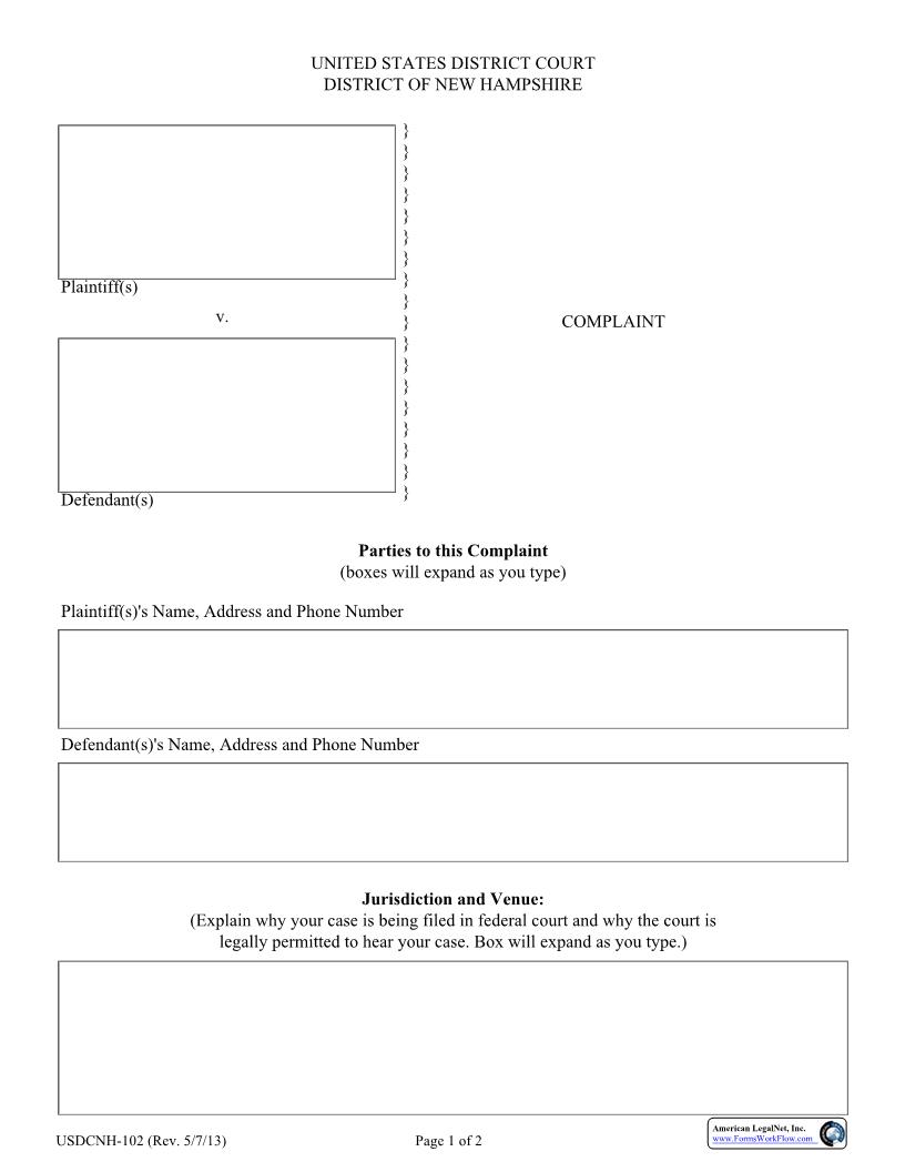 Complaint {USDCNH-102} | Pdf Fpdf Docx | New Hampshire