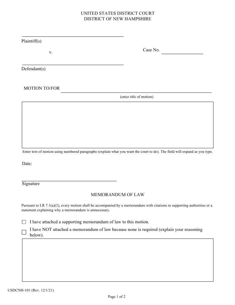 Motion {USDCNH-101} | Pdf Fpdf Docx | New Hampshire