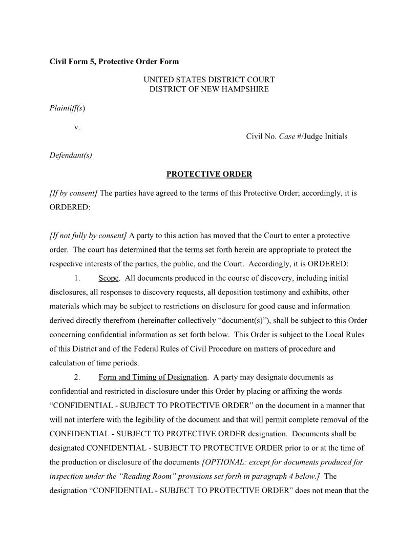 Protective Order {5} | Pdf Fpdf Docx | New Hampshire