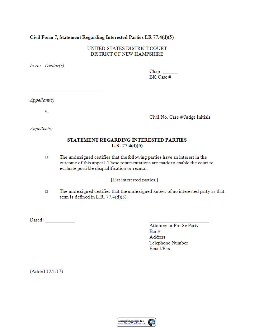 Statement Regarding Interested Parties {7} | Pdf Fpdf Docx | New Hampshire