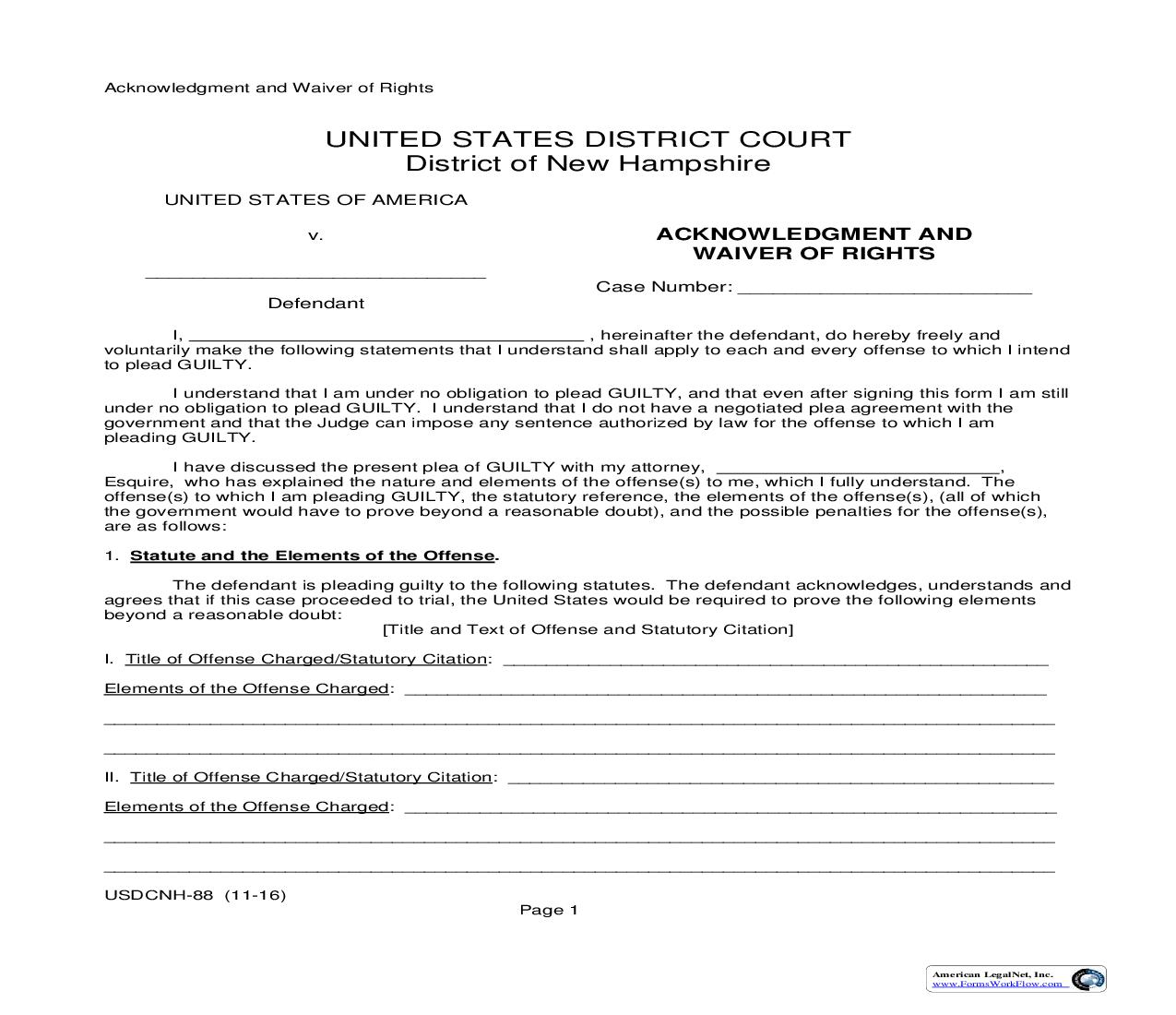 Acknowledgment And Waiver Of Rights | Pdf Fpdf Doc Docx | New Hampshire