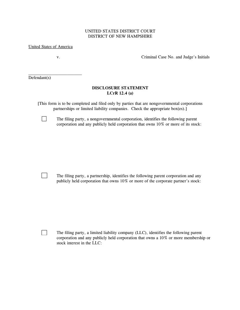 Disclosure Statement {2} | Pdf Fpdf Doc Docx | New Hampshire