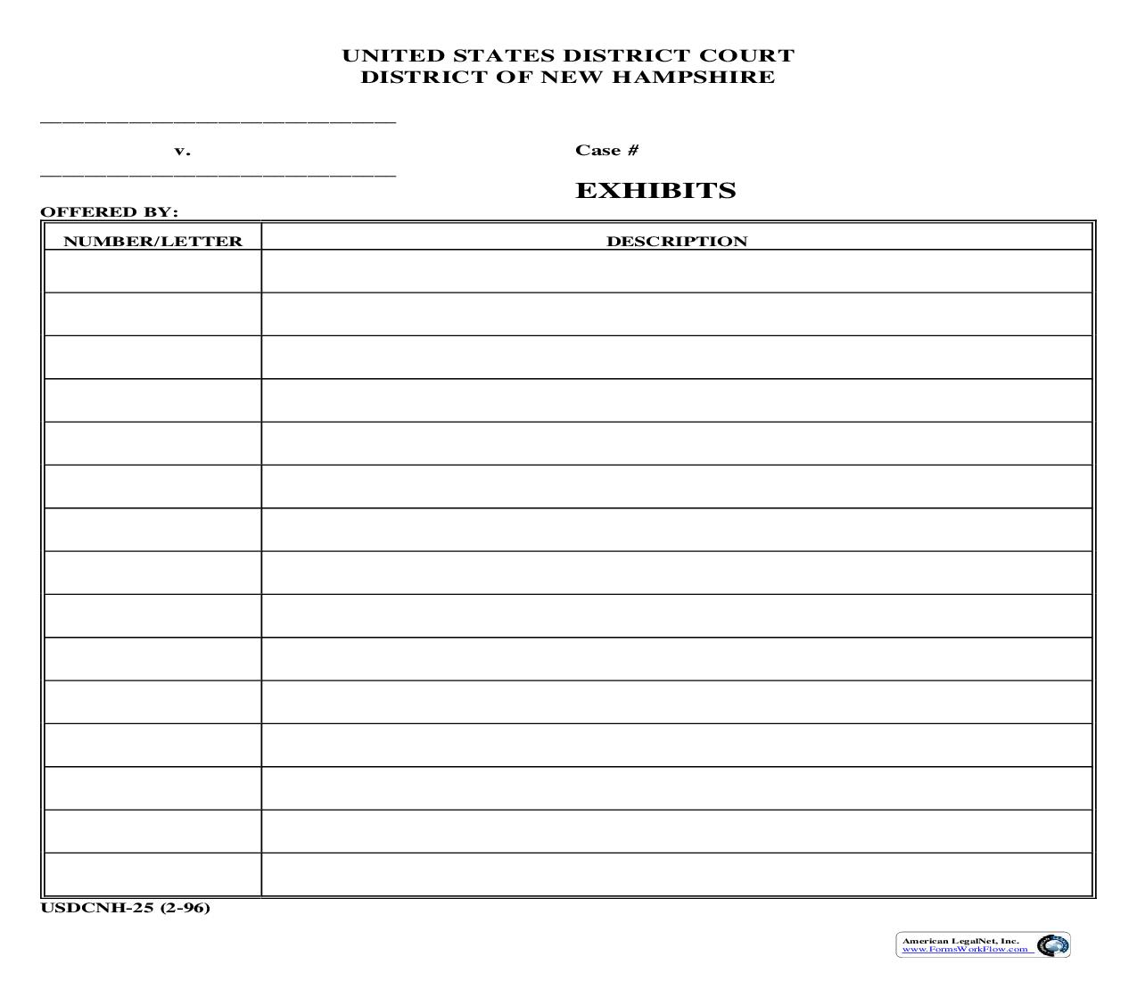 Exhibit List {USDCNH-25} | Pdf Fpdf Doc Docx | New Hampshire