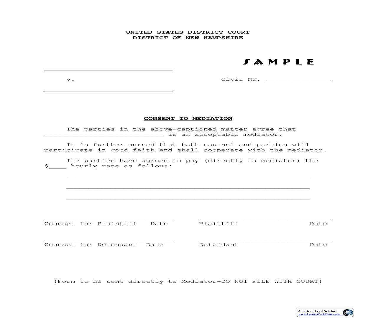 Consent To Mediation | Pdf Fpdf Doc Docx | New Hampshire