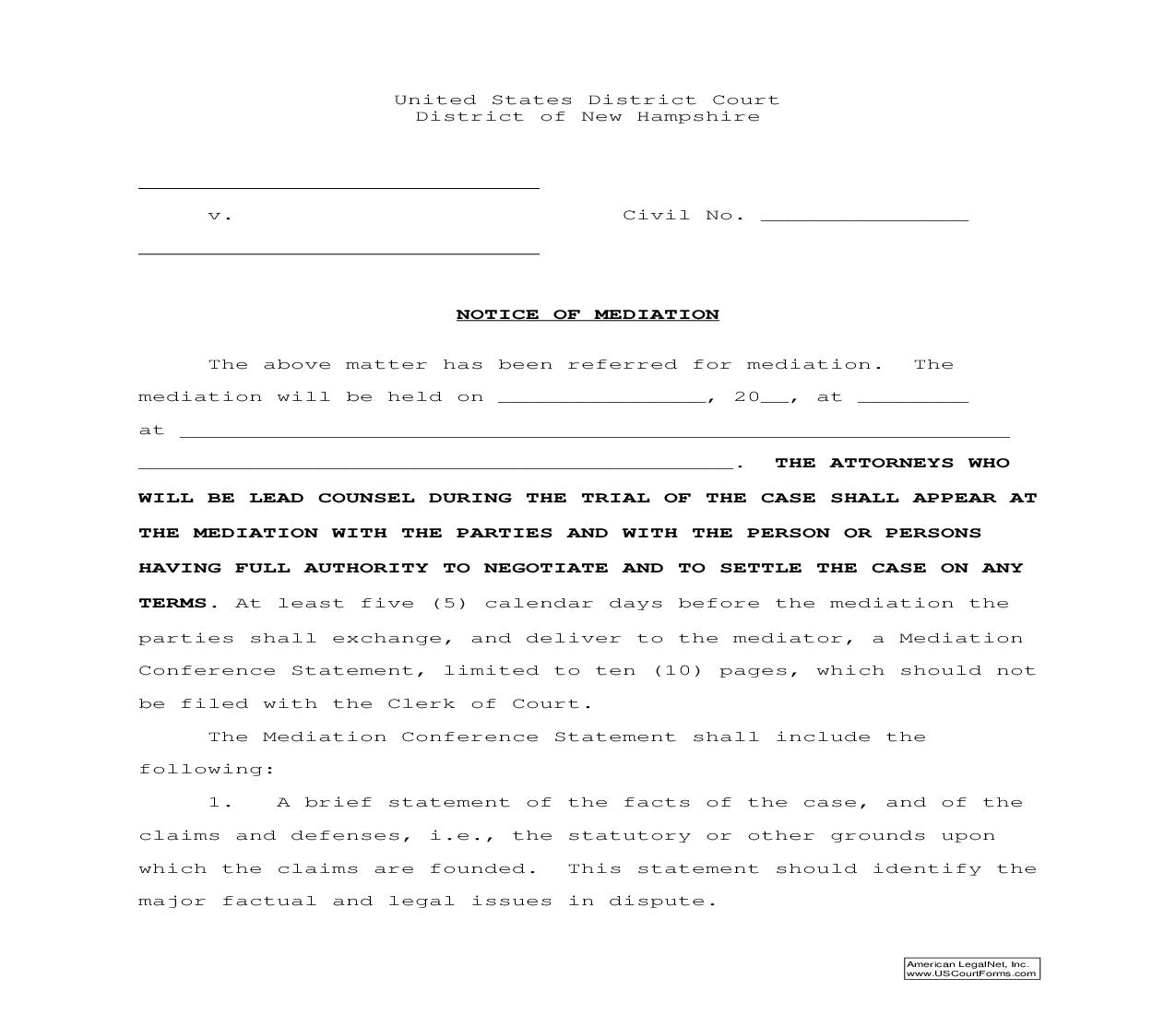 Notice Of Mediation | Pdf Fpdf Doc Docx | New Hampshire