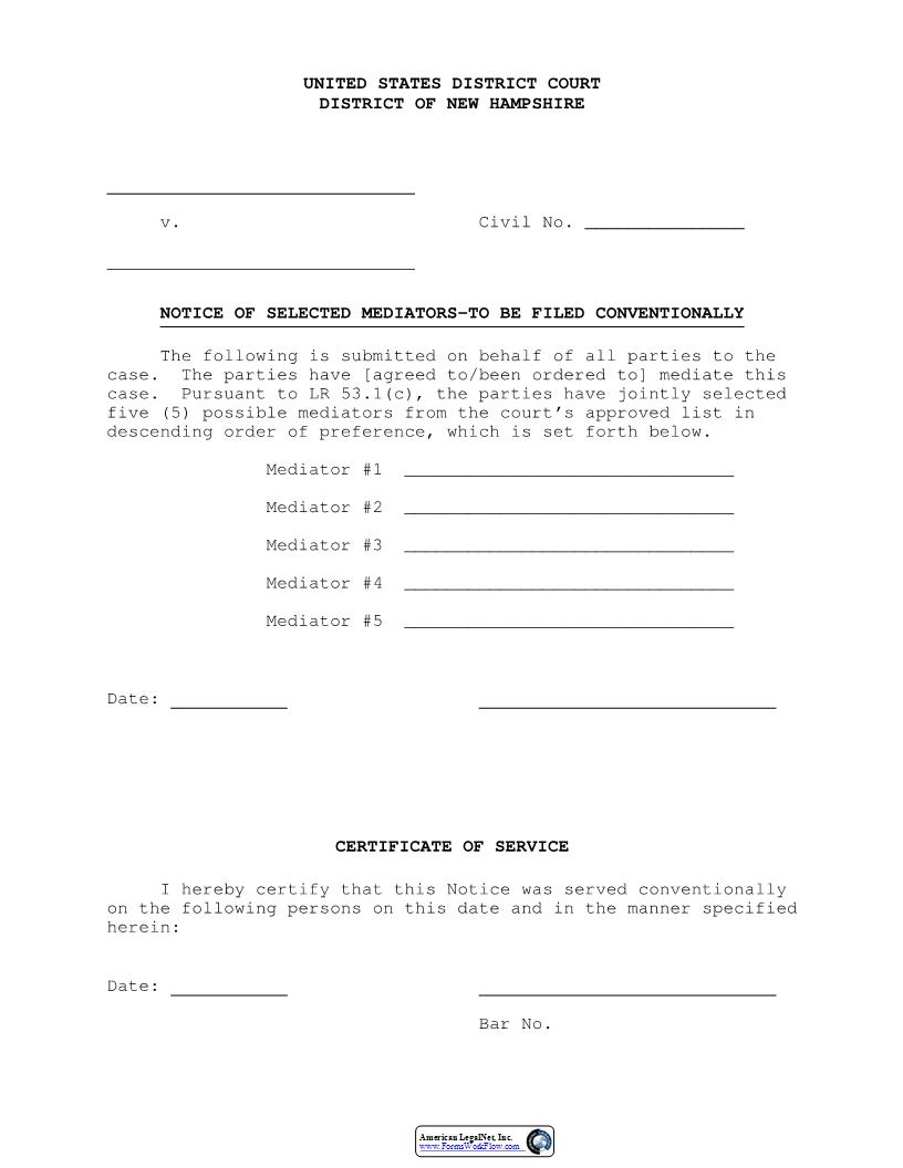 Notice Of Selected Mediators | Pdf Fpdf Docx | New Hampshire