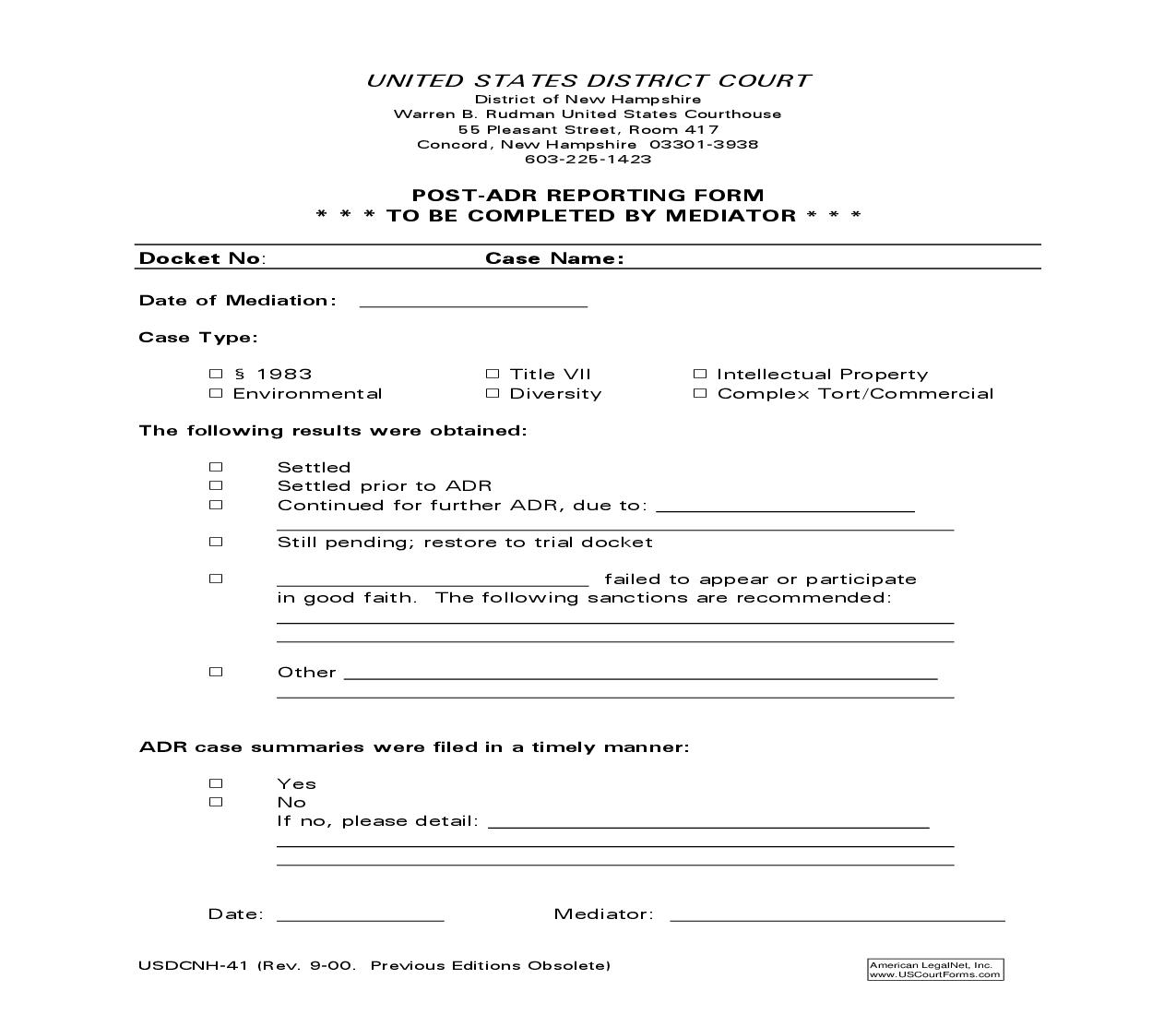 Post ADR Reporting Form | Pdf Fpdf Doc Docx | New Hampshire